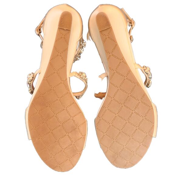 Badgley Mischka Ivory Satin Rhinestone Wedge 6 - Picture 3 of 6